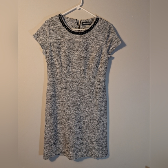 Women's KARL LAGERFELD PARIS Black & White Tweed Dress Size 10 - Picture 2 of 4